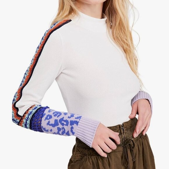 Free People Women Mock Neck Switch It Up Thermal Sweater, Ivory Medium - Picture 1 of 15